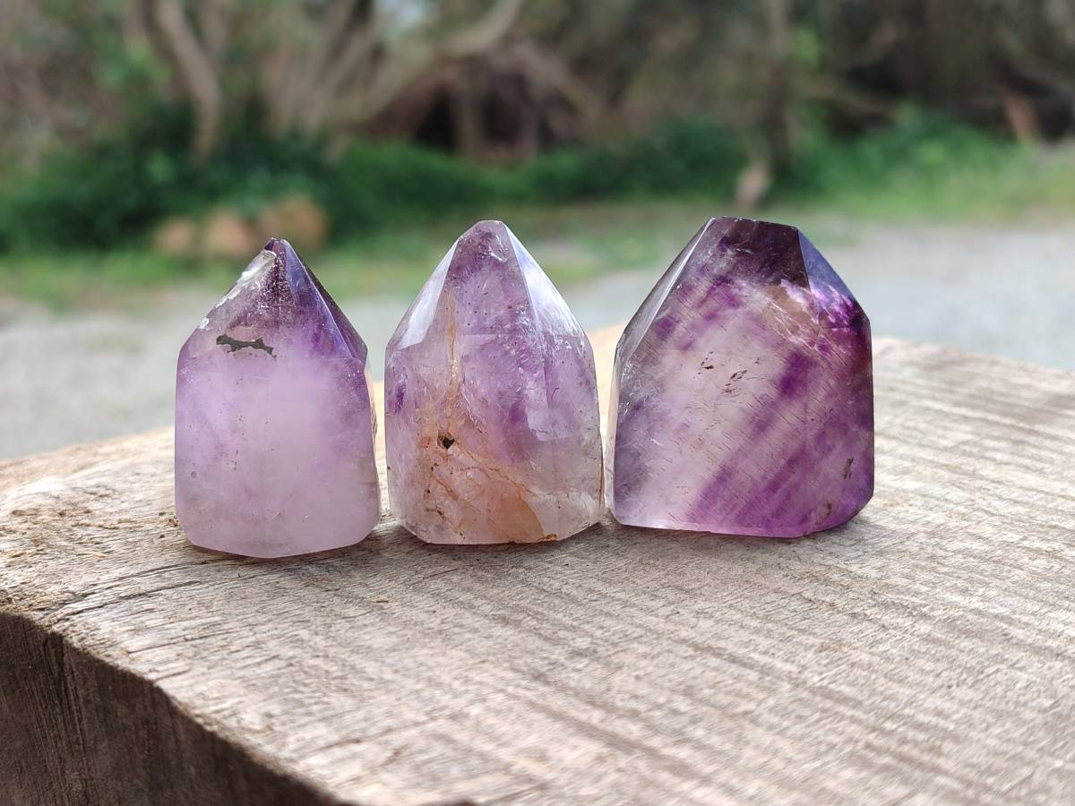 Polished Window Amethyst Quartz Points x 12 From Akansobe, Madagascar - Toprock Gemstones and Minerals 
