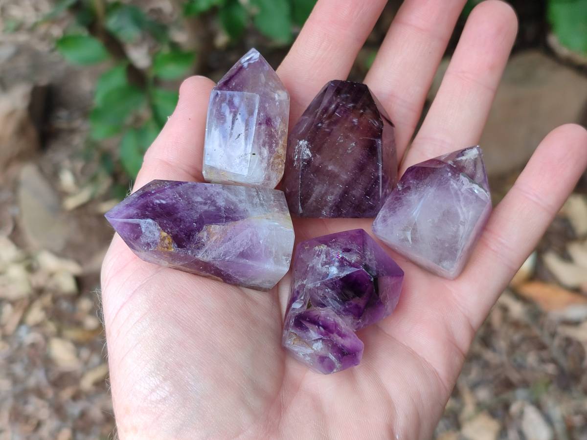 Polished Window Amethyst Quartz Points x 12 From Akansobe, Madagascar - Toprock Gemstones and Minerals 