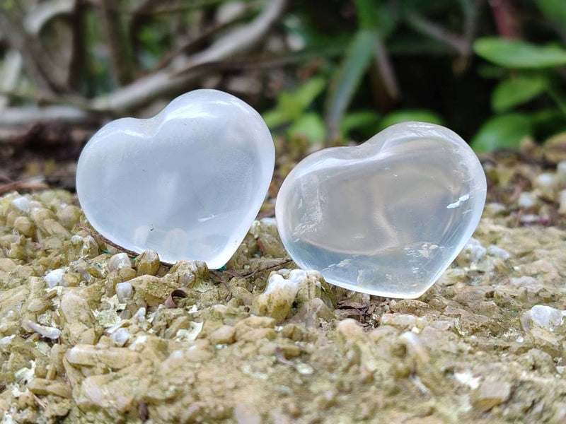 Polished Rock Crystal & Girasol Mini Hearts x 20 From Madagascar - Toprock Gemstones and Minerals 