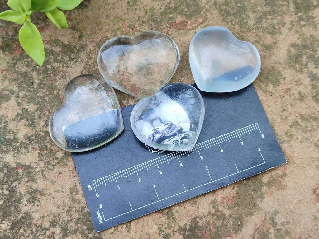 Polished Rock Crystal & Girasol Mini Hearts x 20 From Madagascar - Toprock Gemstones and Minerals 
