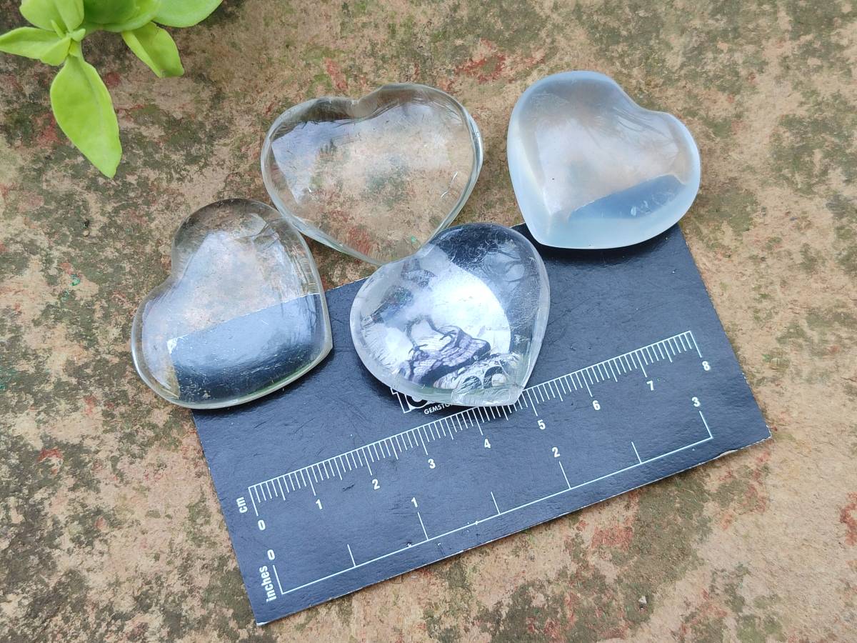 Polished Rock Crystal & Girasol Mini Hearts x 20 From Madagascar - Toprock Gemstones and Minerals 