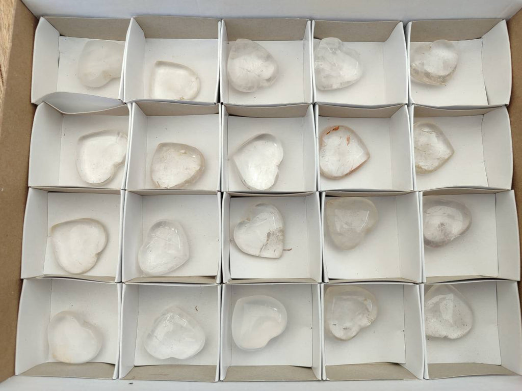 Polished Rock Crystal & Girasol Mini Hearts x 20 From Madagascar - Toprock Gemstones and Minerals 
