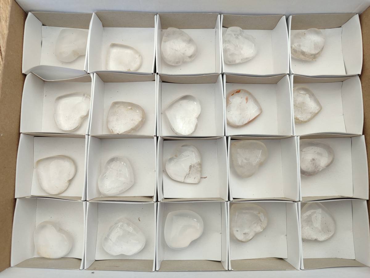 Polished Rock Crystal & Girasol Mini Hearts x 20 From Madagascar - Toprock Gemstones and Minerals 