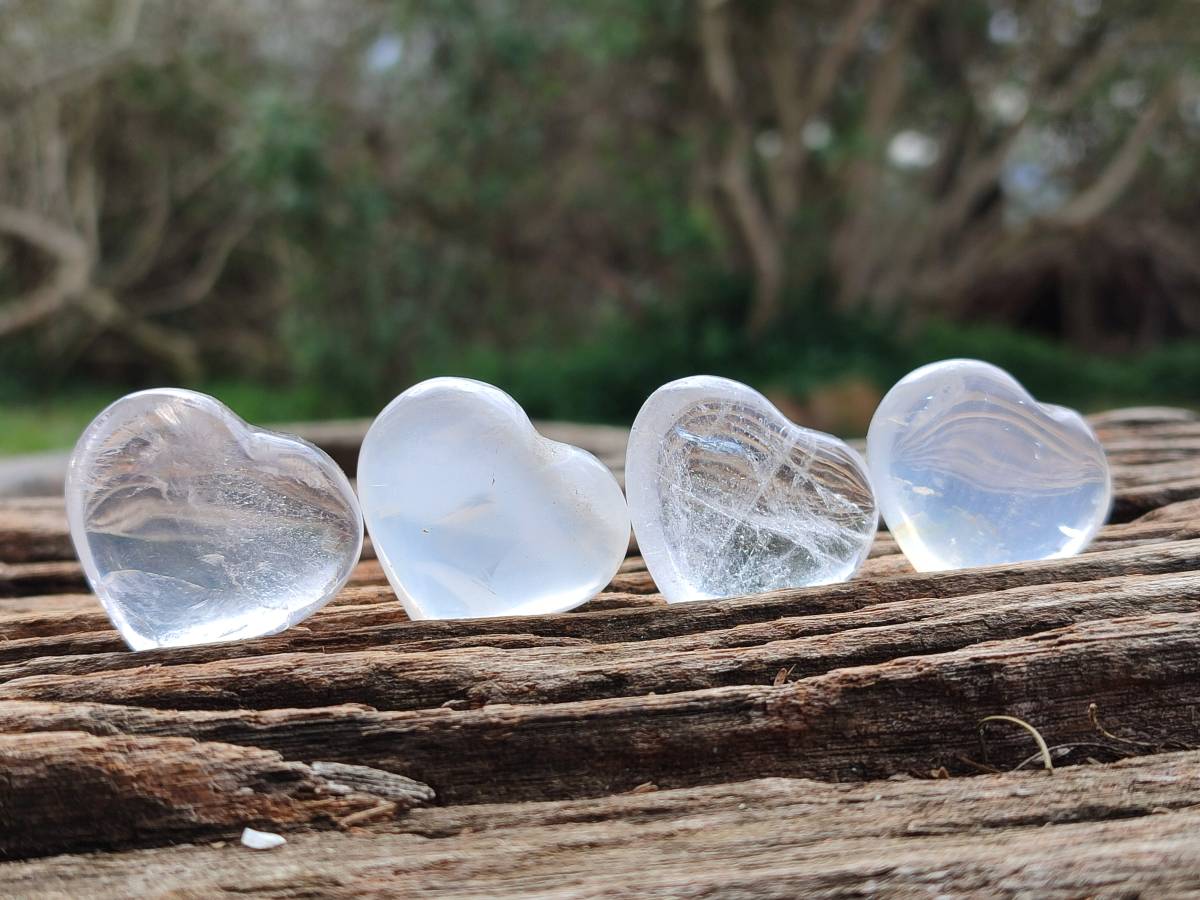 Polished Rock Crystal & Girasol Mini Hearts x 20 From Madagascar - Toprock Gemstones and Minerals 