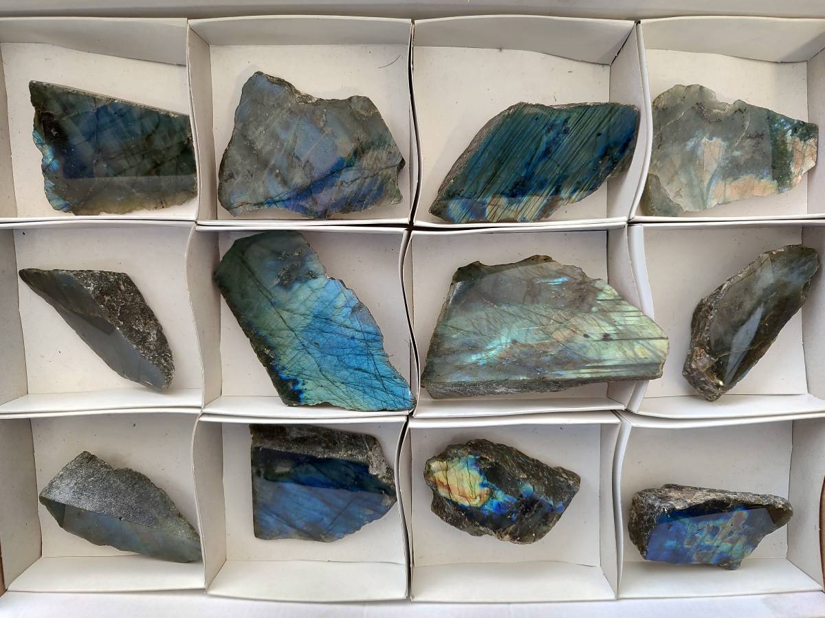 Polished On One Side Labradorite x 12 From Tulear, Madagascar - Toprock Gemstones and Minerals 