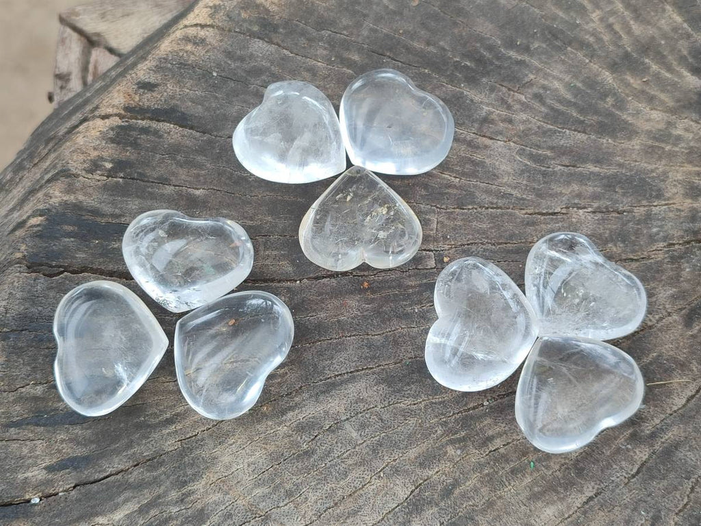 Polished Clear Quartz Hearts x 12 From Madagascar - Toprock Gemstones and Minerals 