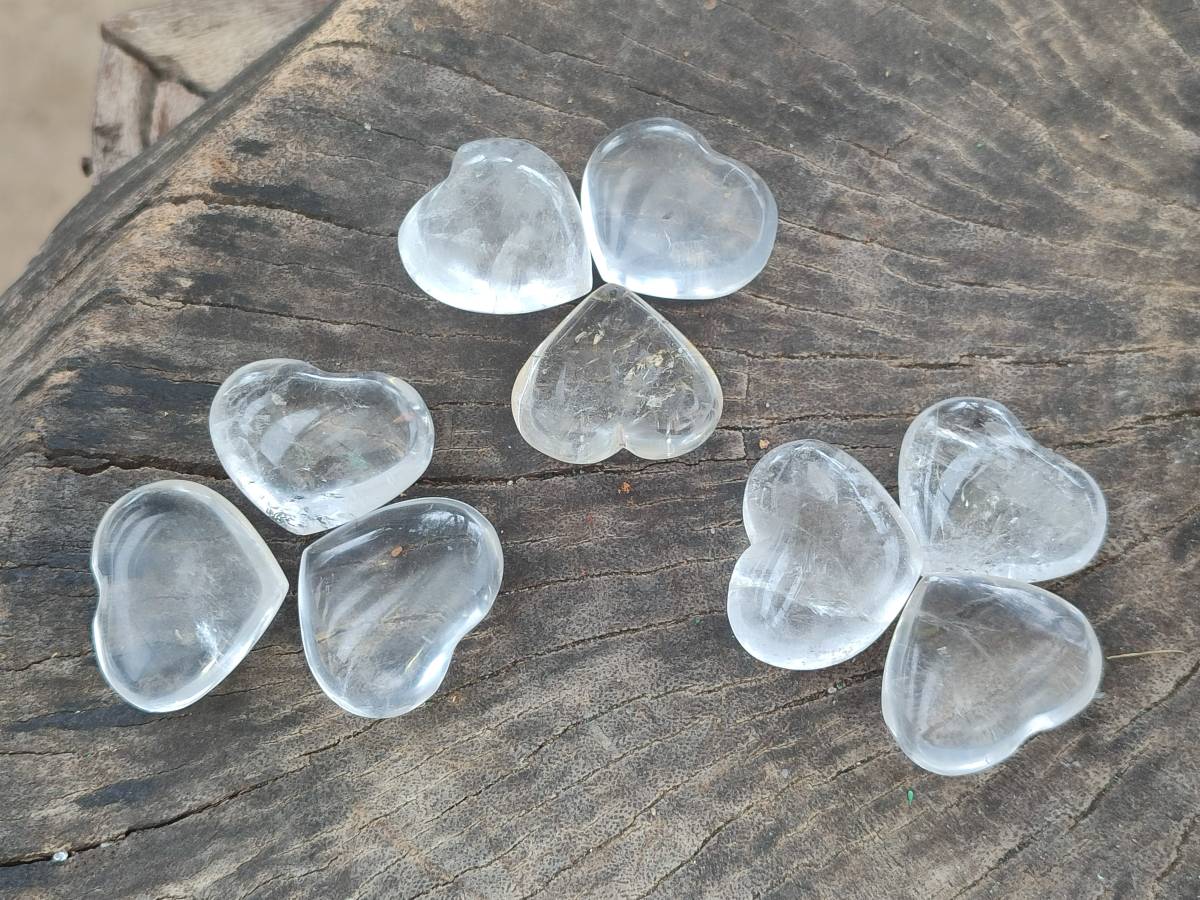 Polished Clear Quartz Hearts x 12 From Madagascar - Toprock Gemstones and Minerals 