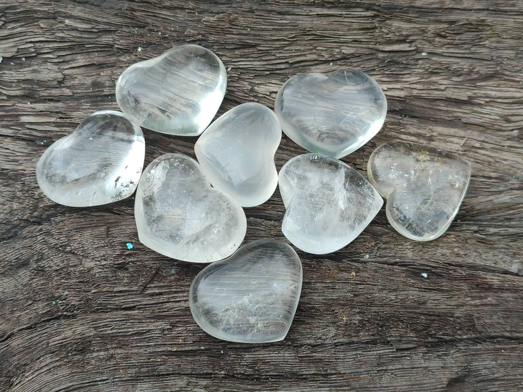 Polished Clear Quartz Hearts x 12 From Madagascar - Toprock Gemstones and Minerals 