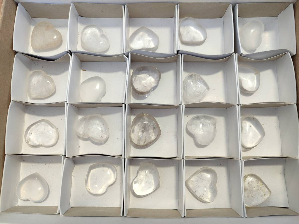 Polished Clear Quartz Hearts x 12 From Madagascar - Toprock Gemstones and Minerals 