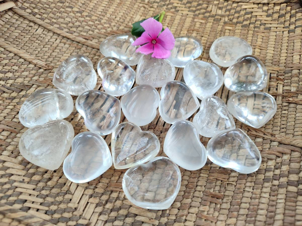 Polished Clear Quartz Hearts x 12 From Madagascar - Toprock Gemstones and Minerals 