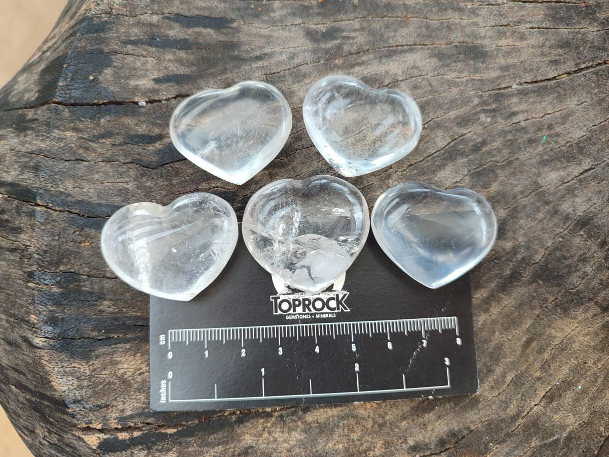 Polished Clear Quartz Hearts x 12 From Madagascar - Toprock Gemstones and Minerals 