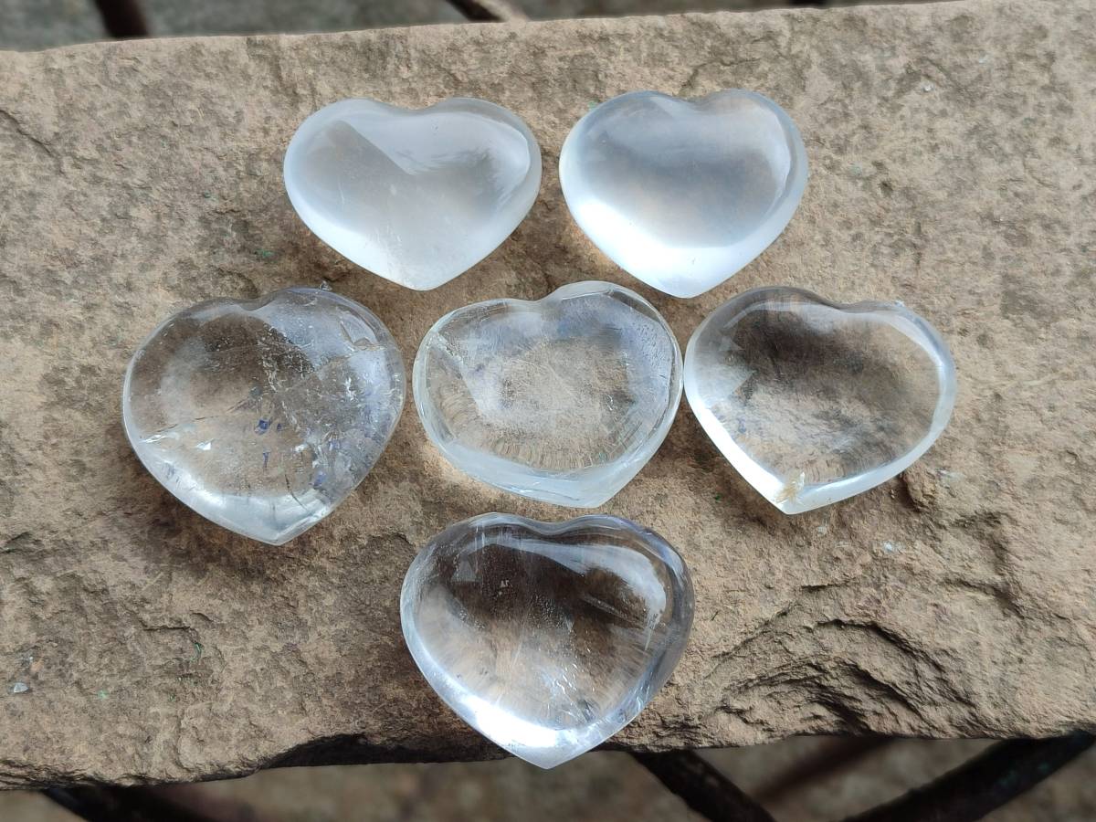 Polished Clear Quartz Hearts x 12 From Madagascar - Toprock Gemstones and Minerals 