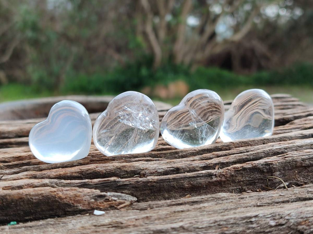 Polished Clear Quartz Hearts x 12 From Madagascar - Toprock Gemstones and Minerals 