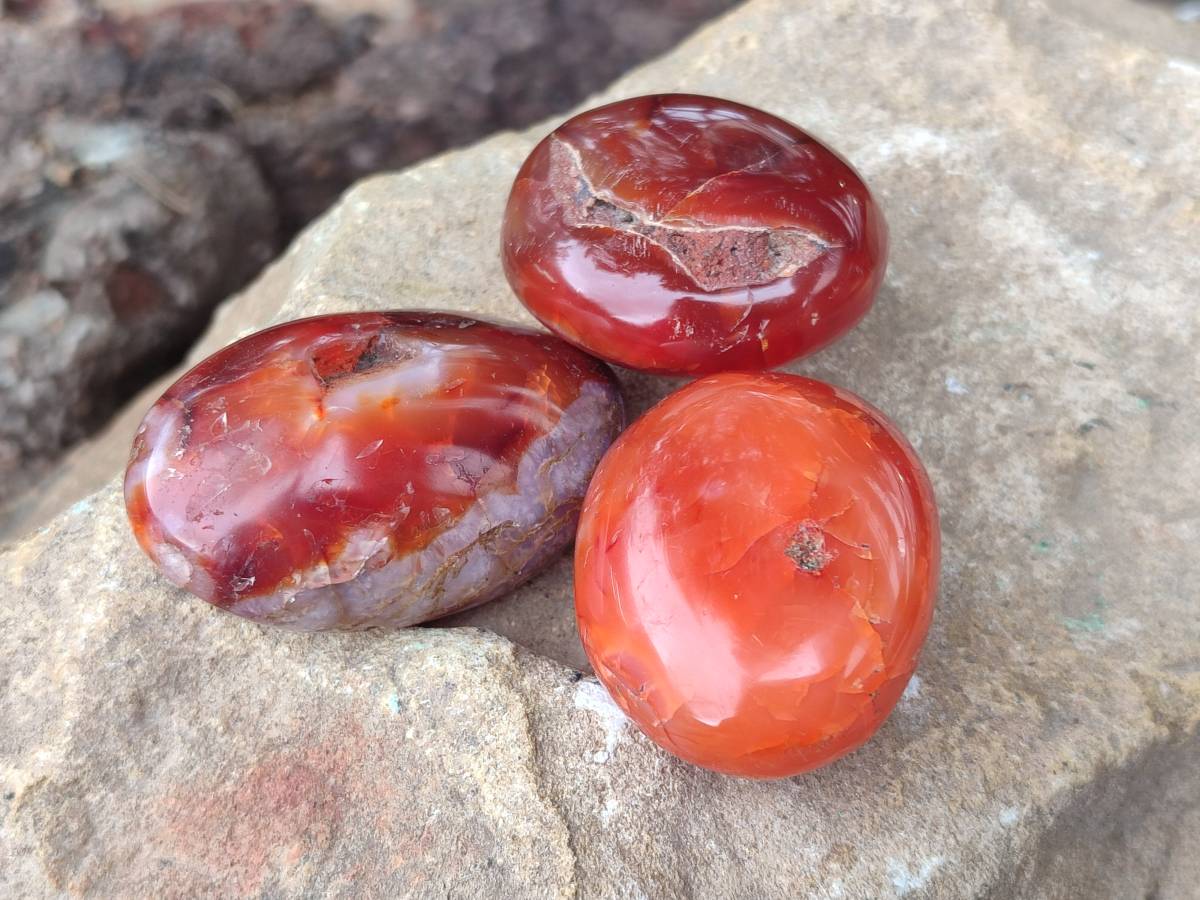 Polished Carnelian Agate Gemstone Galets x 20 From Madagascar - Toprock Gemstones and Minerals 