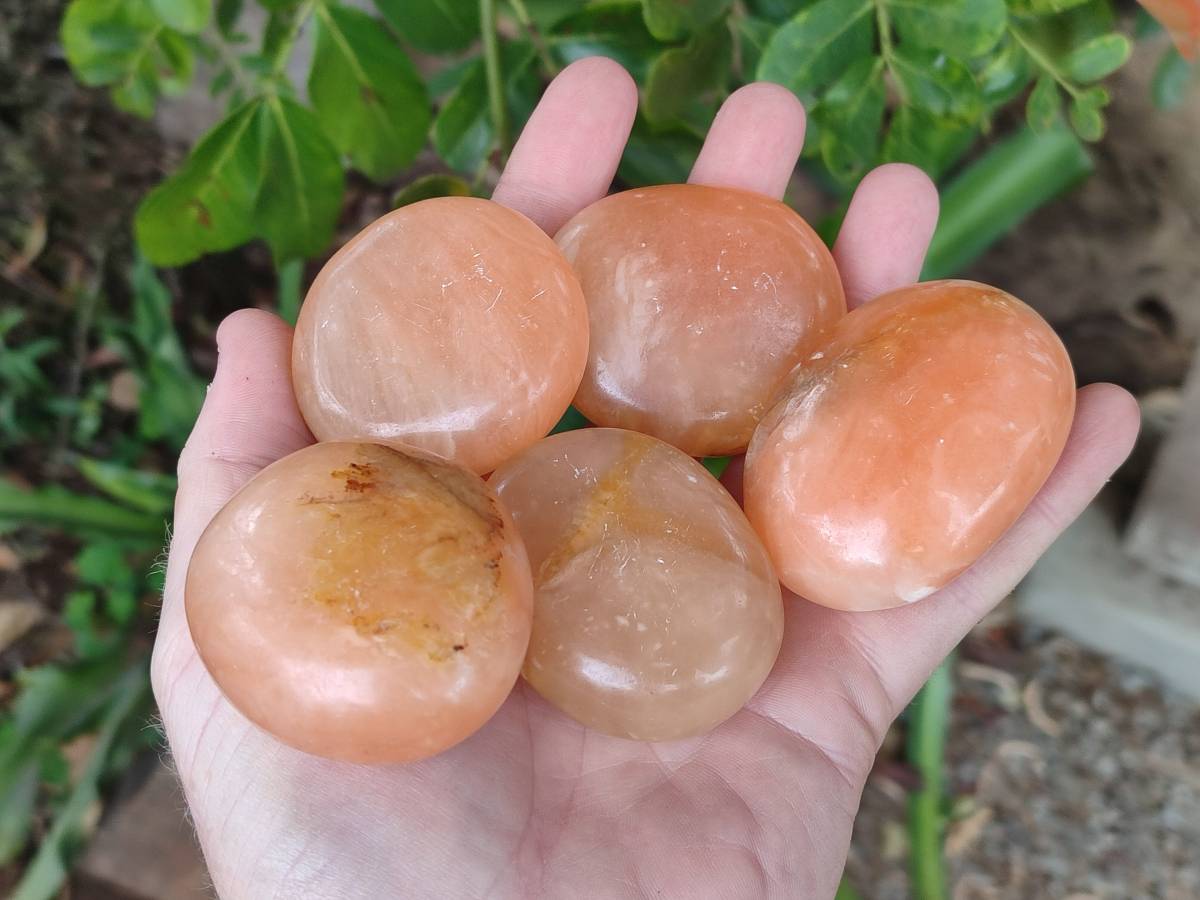 Polished Orange Twist Calcite Galets x 12 From Maevantanana, Madagascar - Toprock Gemstones and Minerals 
