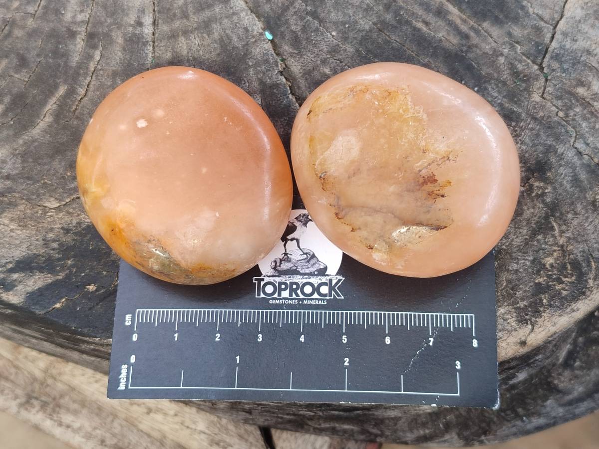 Polished Orange Twist Calcite Galets x 12 From Maevantanana, Madagascar - Toprock Gemstones and Minerals 