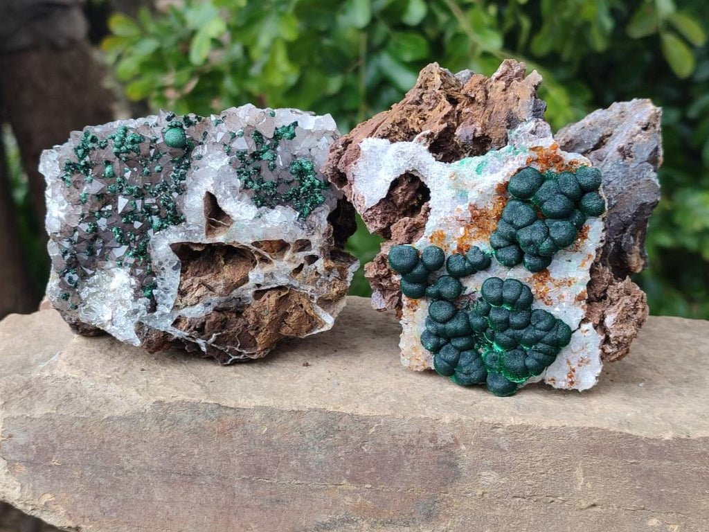Natural Crystalline Ball Malachite and Quartz On Dolomite Matrix Specimens x 2 From Kambove, Congo - Toprock Gemstones and Minerals 