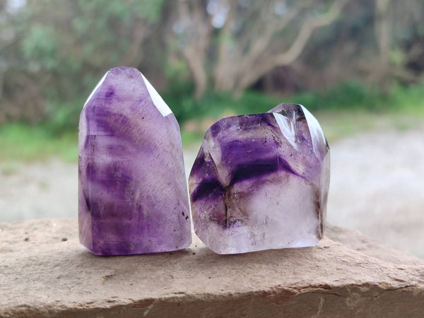 Polished Window Amethyst Crystals x 12 From Akansobe, Madagascar