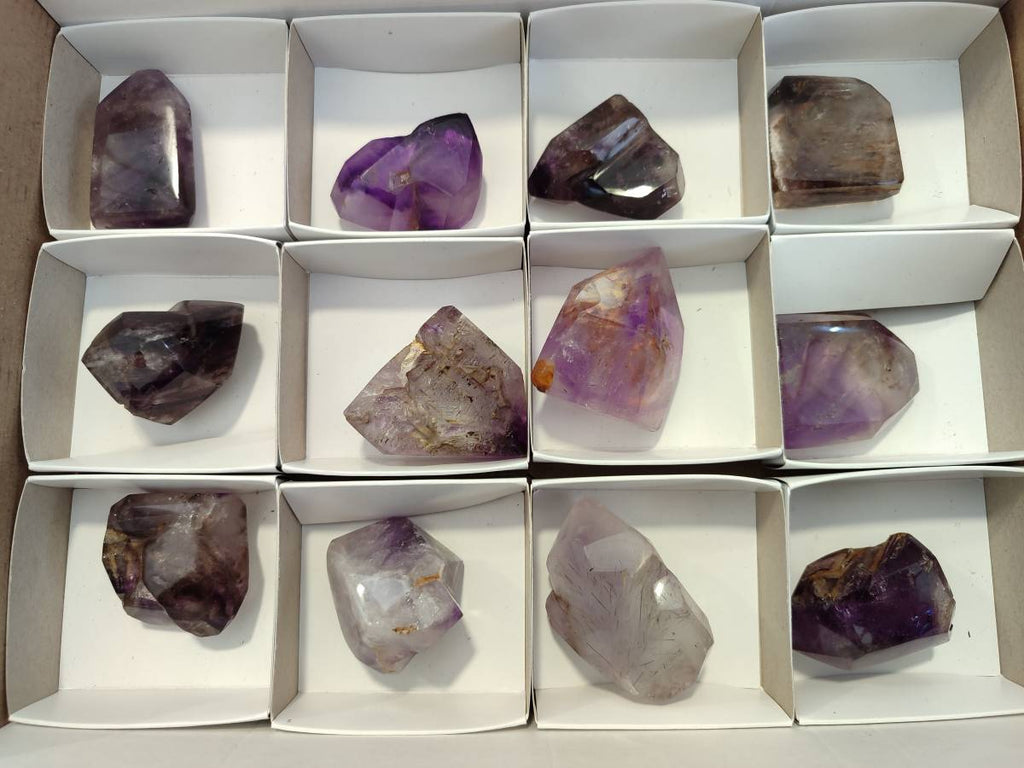Polished Window Amethyst Crystals x 12 From Akansobe, Madagascar - Toprock Gemstones and Minerals 