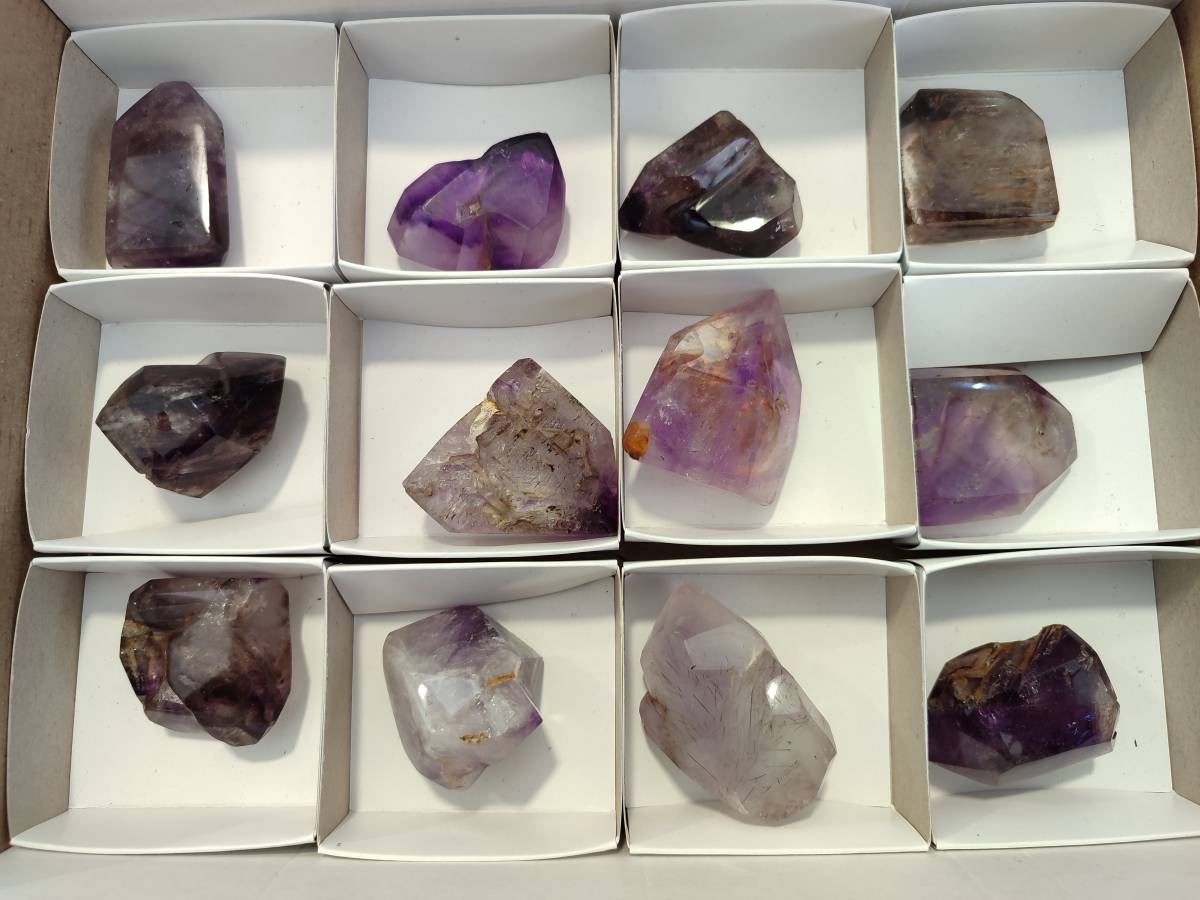 Polished Window Amethyst Crystals x 12 From Akansobe, Madagascar - Toprock Gemstones and Minerals 