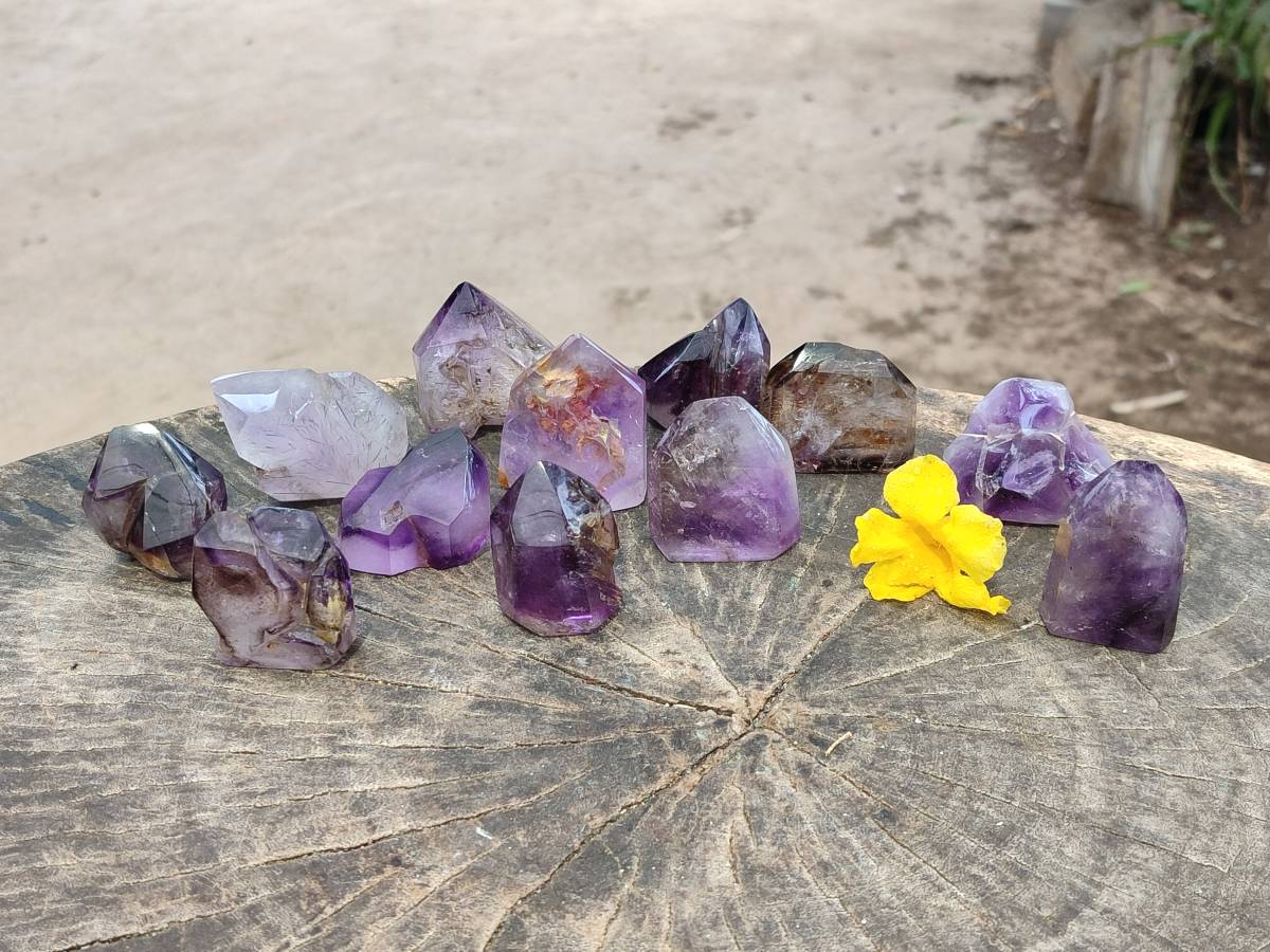 Polished Window Amethyst Crystals x 12 From Akansobe, Madagascar - Toprock Gemstones and Minerals 