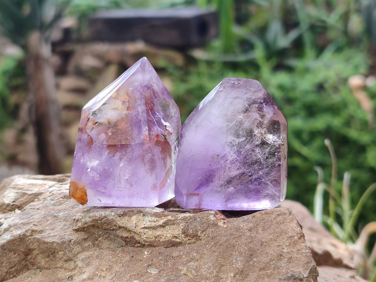 Polished Window Amethyst Crystals x 12 From Akansobe, Madagascar - Toprock Gemstones and Minerals 