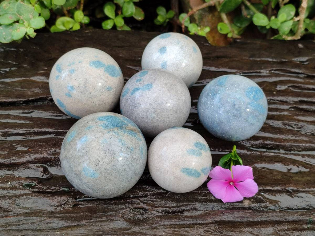Polished Blue Spotted Spinel in Quartz Spheres x 6 From Madagascar - Toprock Gemstones and Minerals 