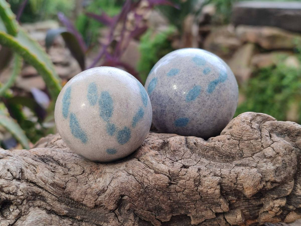 Polished Blue Spotted Spinel in Quartz Spheres x 6 From Madagascar - Toprock Gemstones and Minerals 