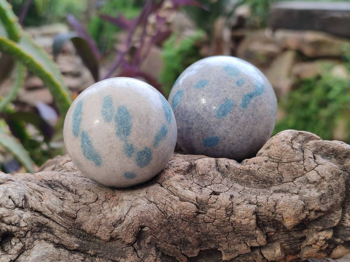 Polished Blue Spotted Spinel in Quartz Spheres x 6 From Madagascar - Toprock Gemstones and Minerals 