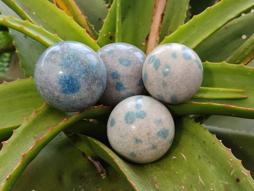 Polished Blue Spotted Spinel in Quartz Spheres x 6 From Madagascar - Toprock Gemstones and Minerals 