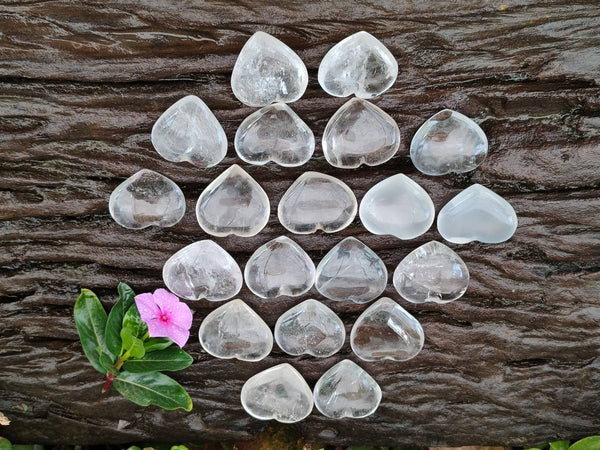 Polished Clear Quartz Crystal Hearts x 20 From Madagascar