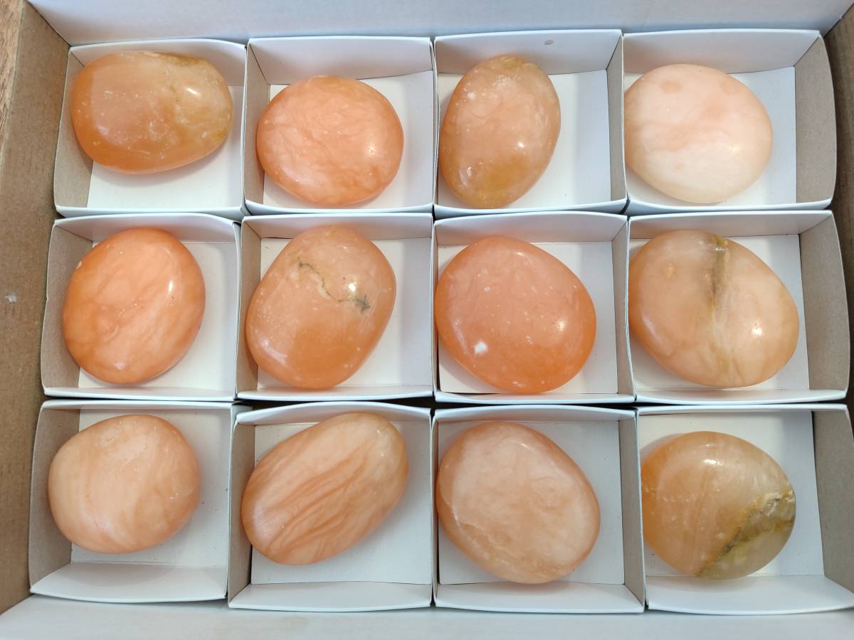 Polished Orange Twist Calcite Galets x 12 From Maevantanana, Madagascar - Toprock Gemstones and Minerals 