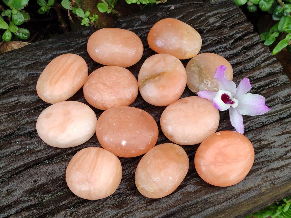 Polished Orange Twist Calcite Galets x 12 From Maevantanana, Madagascar - Toprock Gemstones and Minerals 
