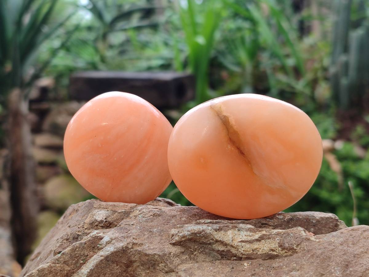Polished Orange Twist Calcite Galets x 12 From Maevantanana, Madagascar - Toprock Gemstones and Minerals 