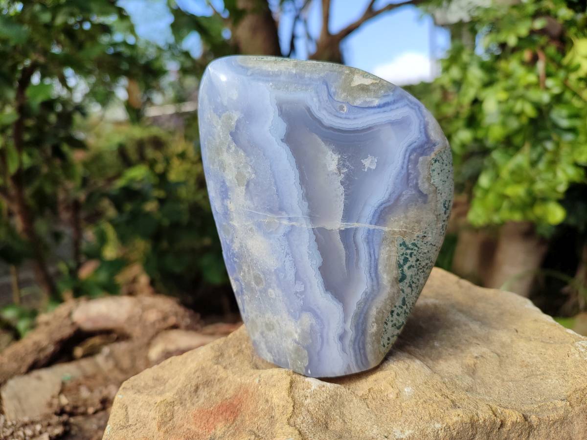 Polished Blue Lace Agate Standing Free Forms x 2 From Nsanje, Malawi - Toprock Gemstones and Minerals 