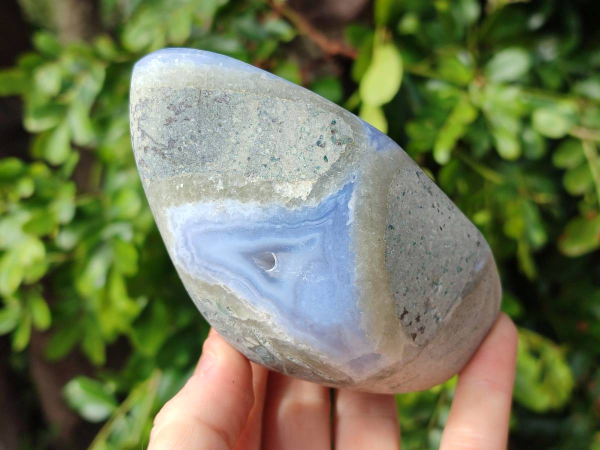 Polished Blue Lace Agate Standing Free Forms x 2 From Nsanje, Malawi - Toprock Gemstones and Minerals 