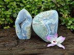Polished Blue Lace Agate Standing Free Forms x 2 From Nsanje, Malawi - Toprock Gemstones and Minerals 