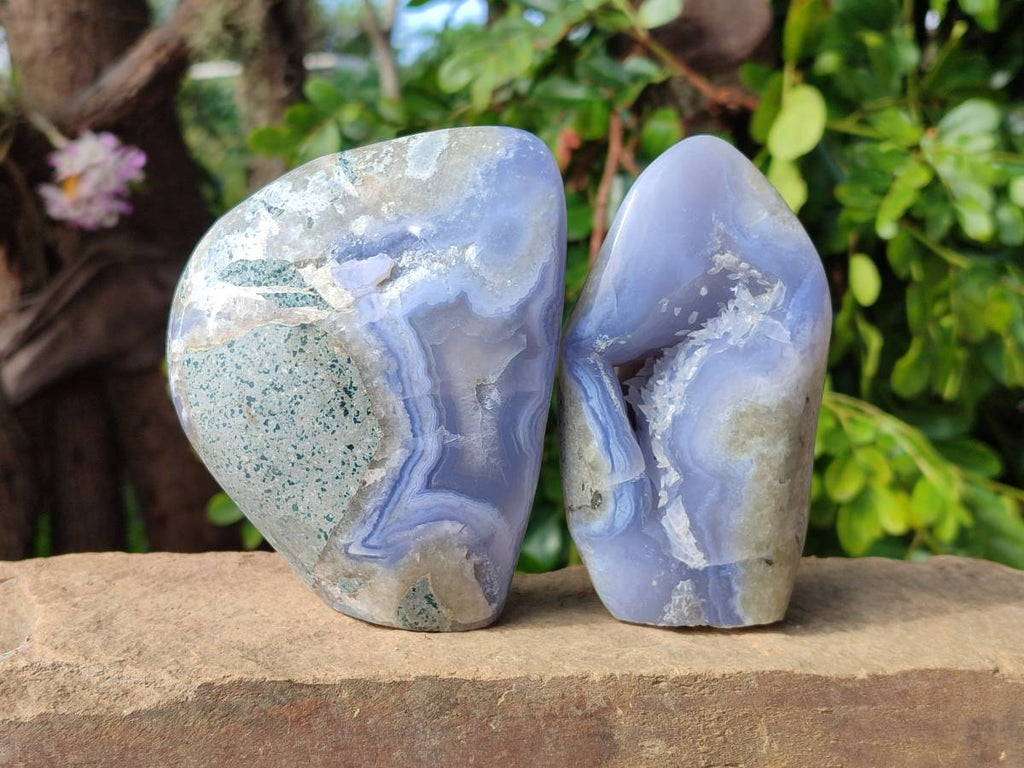 Polished Blue Lace Agate Standing Free Forms x 2 From Nsanje, Malawi - Toprock Gemstones and Minerals 