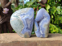 Polished Blue Lace Agate Standing Free Forms x 2 From Nsanje, Malawi