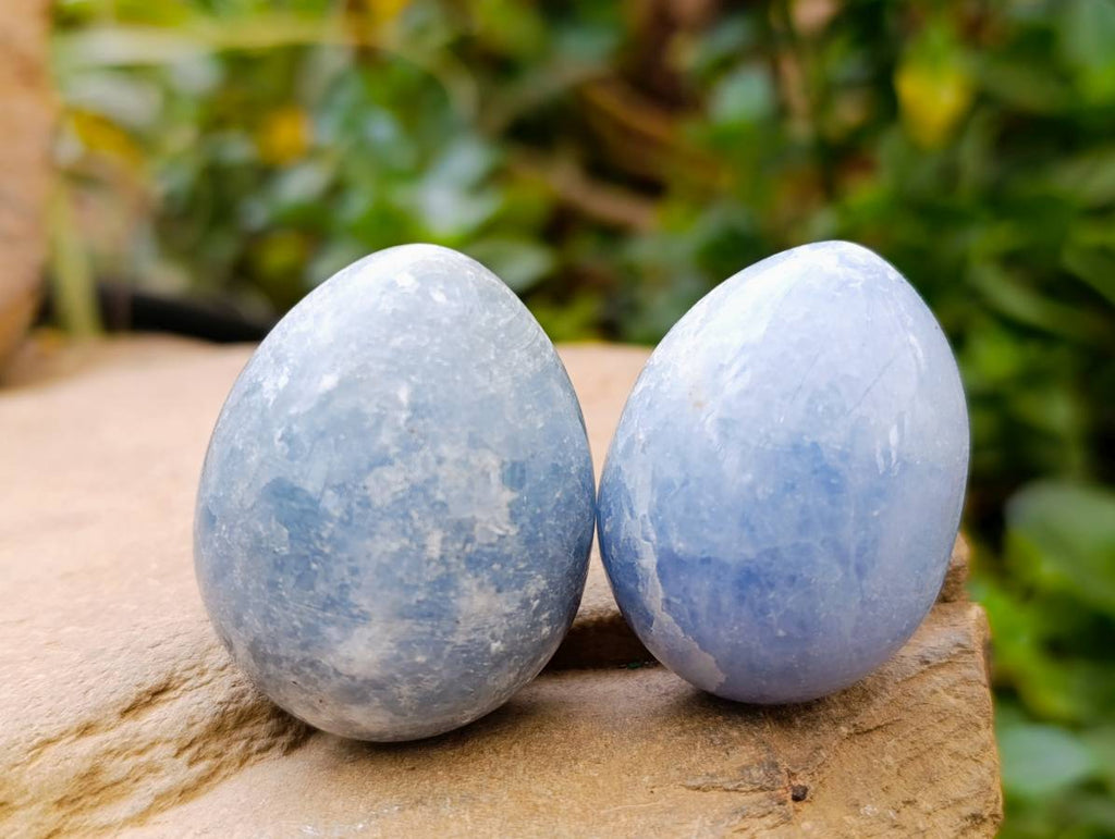 Polished Blue Calcite Eggs x 20 From Ihadilalana, Madagascar - Toprock Gemstones and Minerals 