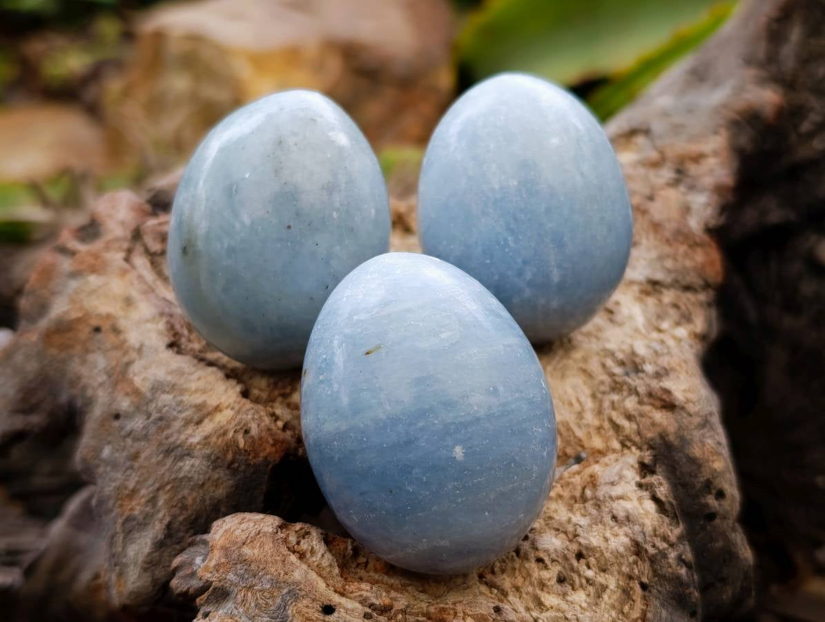 Polished Blue Calcite Eggs x 20 From Ihadilalana, Madagascar - Toprock Gemstones and Minerals 