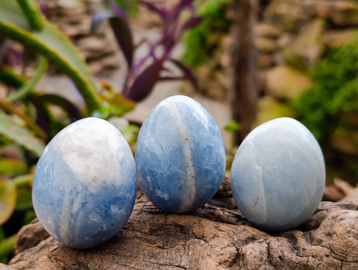 Polished Blue Calcite Eggs x 20 From Ihadilalana, Madagascar - Toprock Gemstones and Minerals 