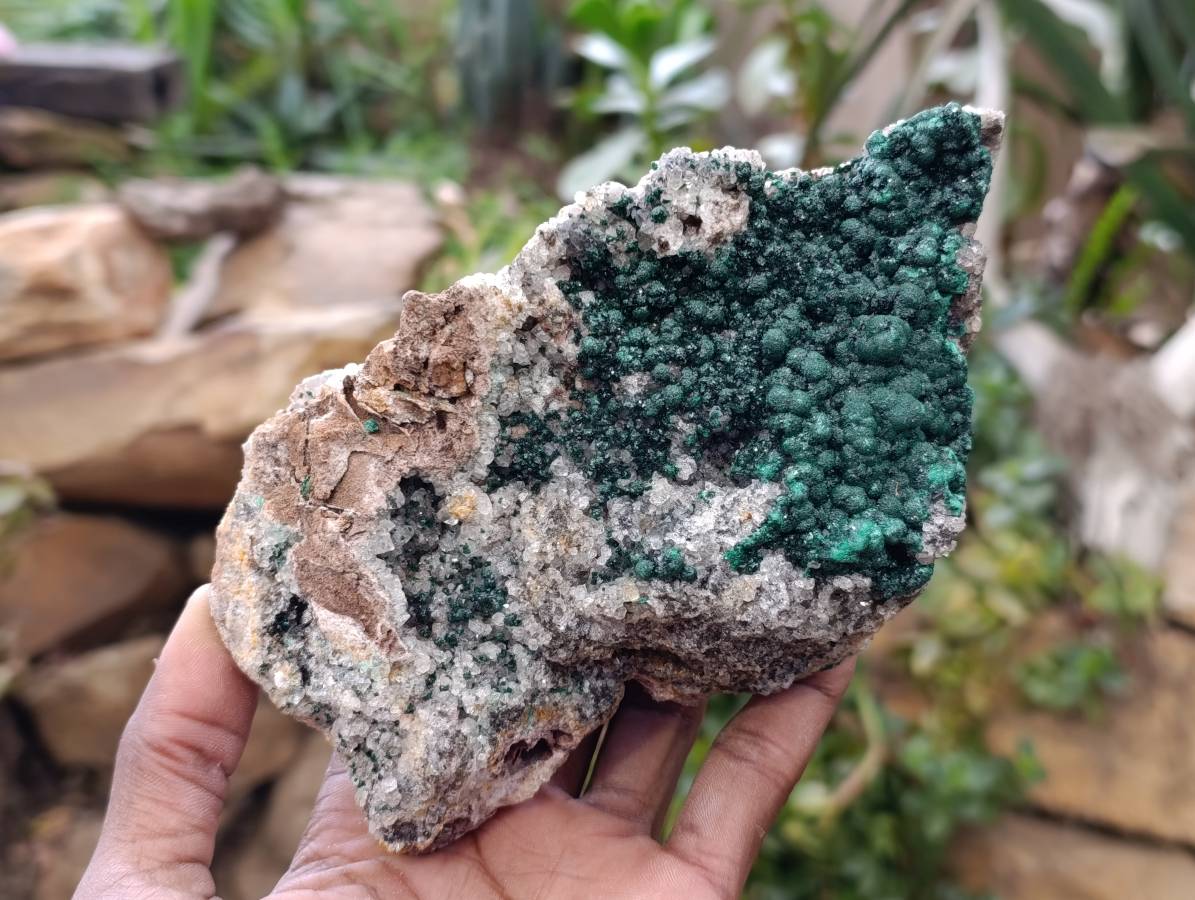 Natural Crystalline Ball Malachite and Quartz On Dolomite Matrix Specimen x 1 From Kambove, Congo - Toprock Gemstones and Minerals 
