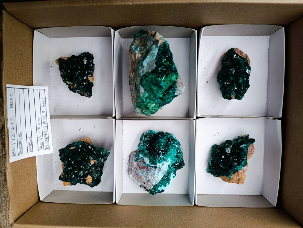 Natural Dioptase On Dolomite Specimens x 6 From Likasi, Congo - Toprock Gemstones and Minerals 