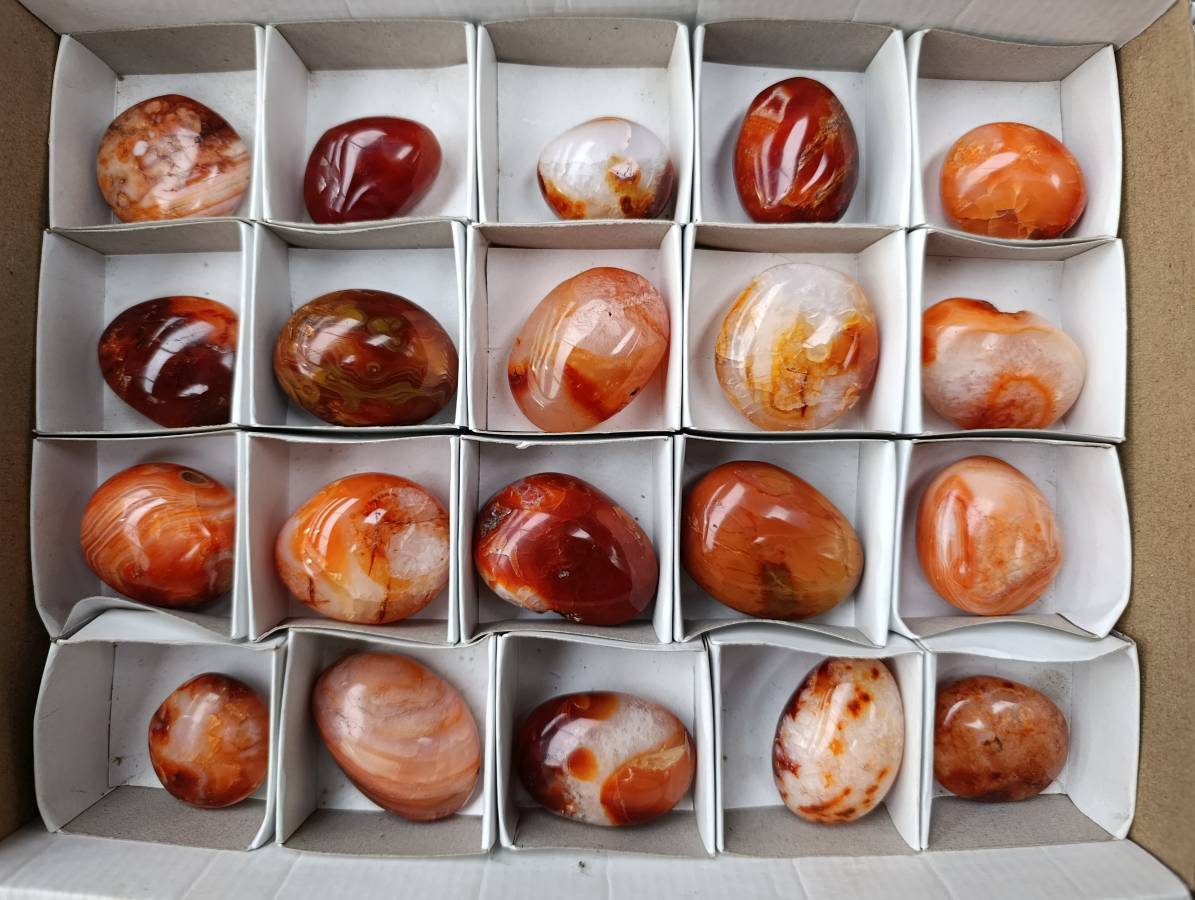 Polished Carnelian Agate Gemstone Galets x 20 From Madagascar - Toprock Gemstones and Minerals 
