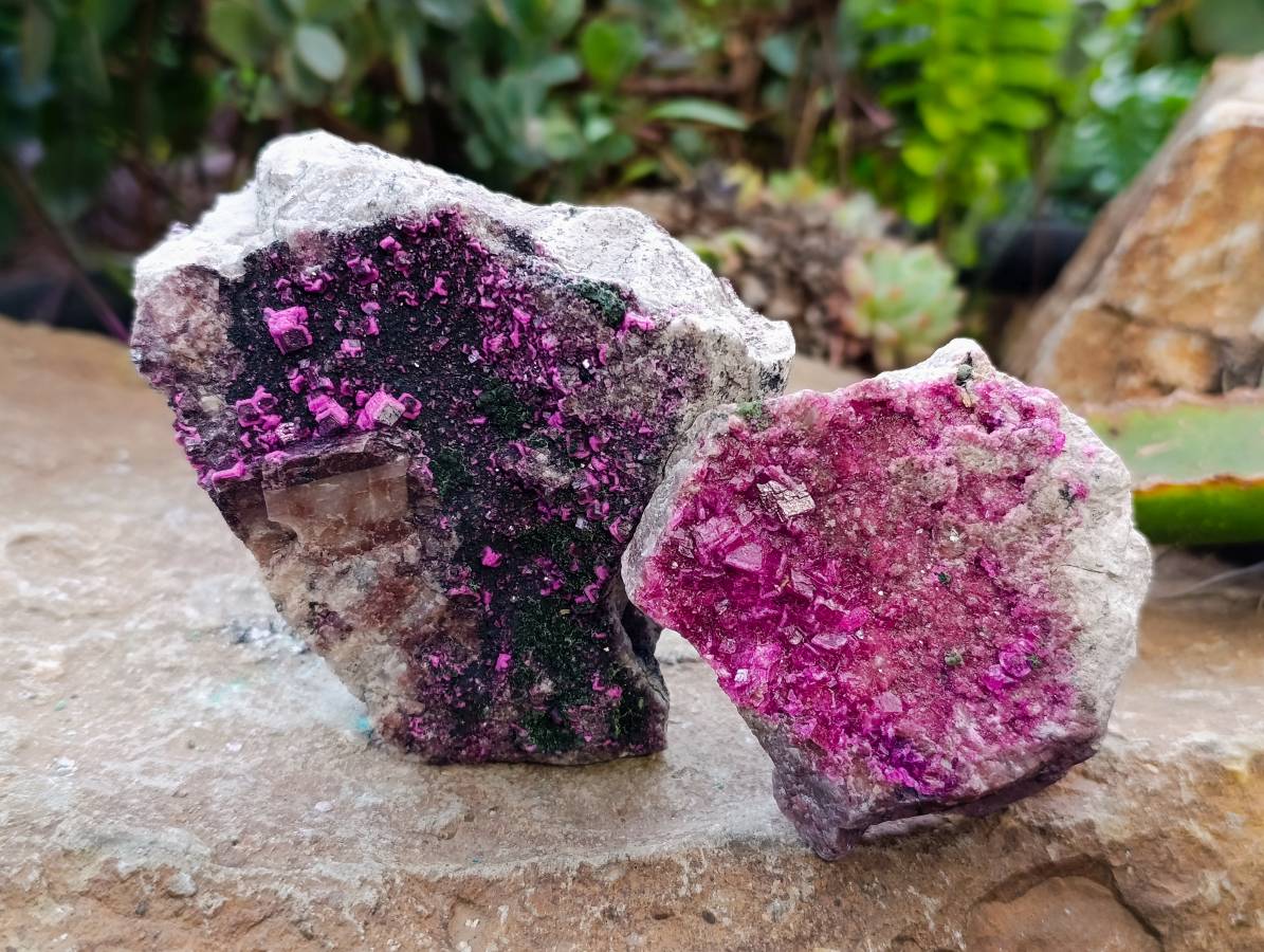 Natural Salrose Cobaltion Dolomite with Malachite Specimens x 6 From Kakanda, Congo - Toprock Gemstones and Minerals 