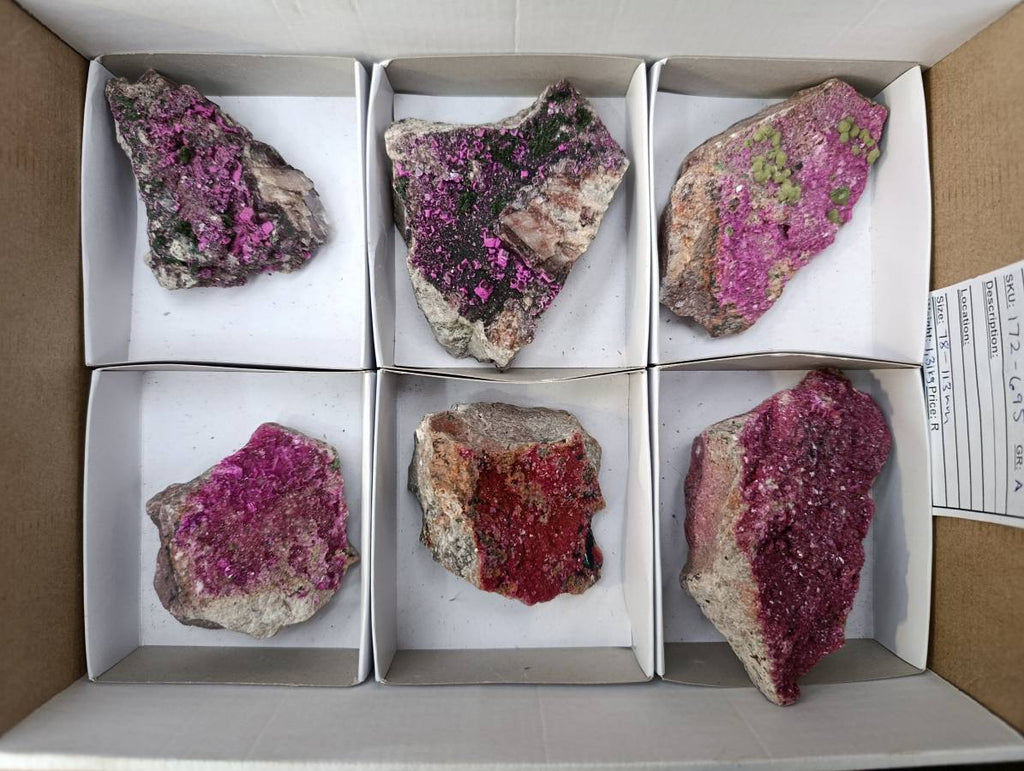 Natural Salrose Cobaltion Dolomite with Malachite Specimens x 6 From Kakanda, Congo - Toprock Gemstones and Minerals 