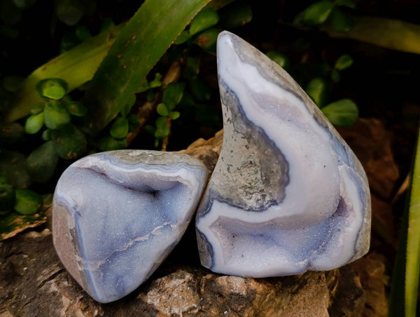Polished Blue Lace Agate Standing Free Forms x 6 From Nsanje, Malawi