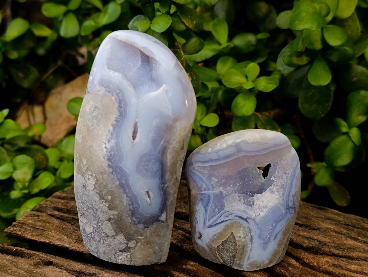 Polished Blue Lace Agate Standing Free Forms x 6 From Nsanje, Malawi - Toprock Gemstones and Minerals 