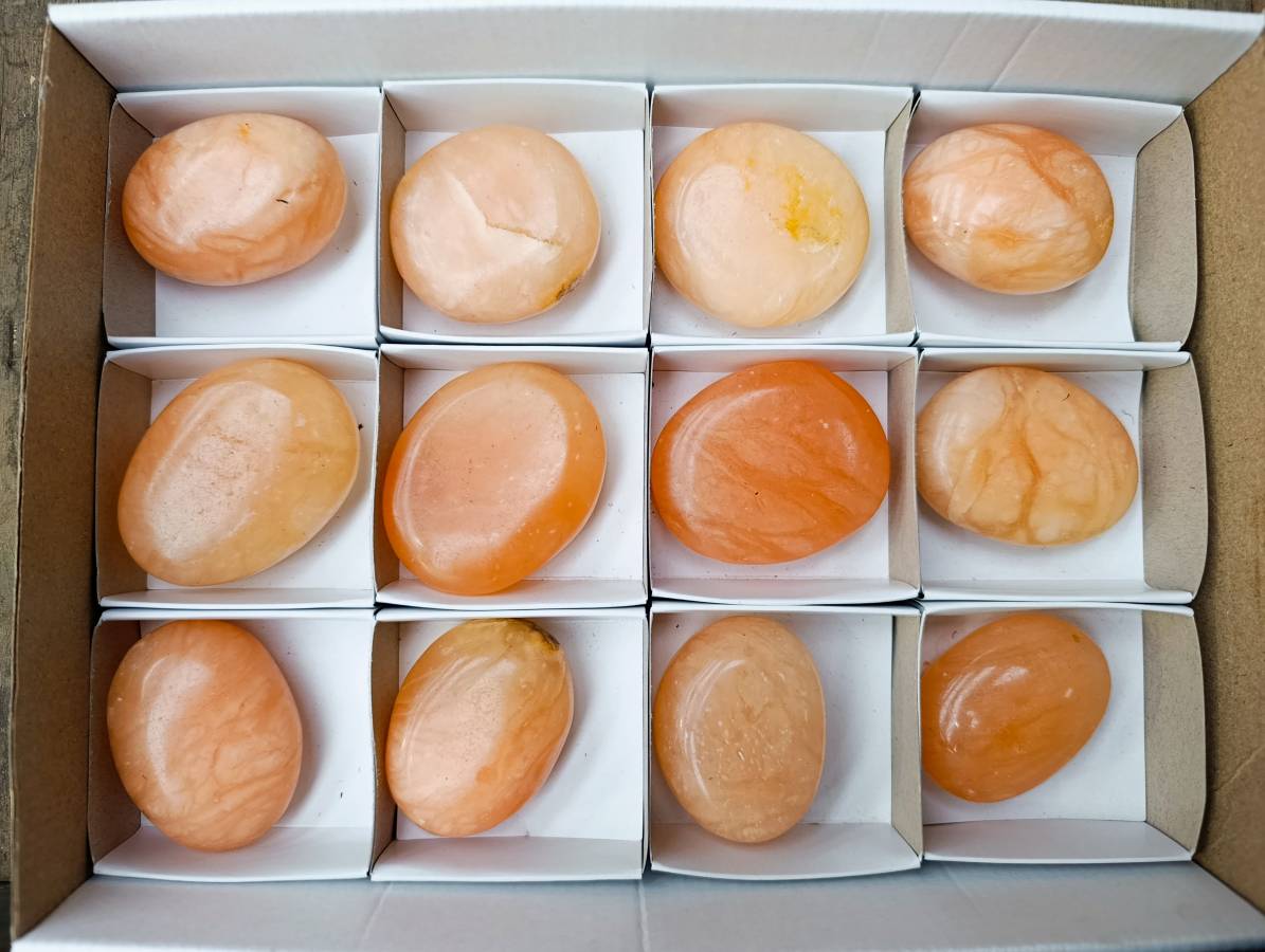 Polished Orange Twist Calcite Galets x 12 From Maevantanana, Madagascar - Toprock Gemstones and Minerals 